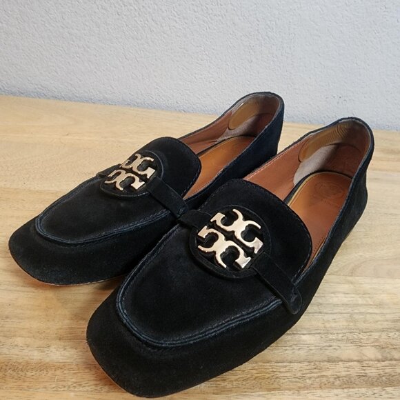 Tory Burch Shoes Womens Size 7 Black Suede Logo Loafer Flats Leather - Picture 6 of 13
